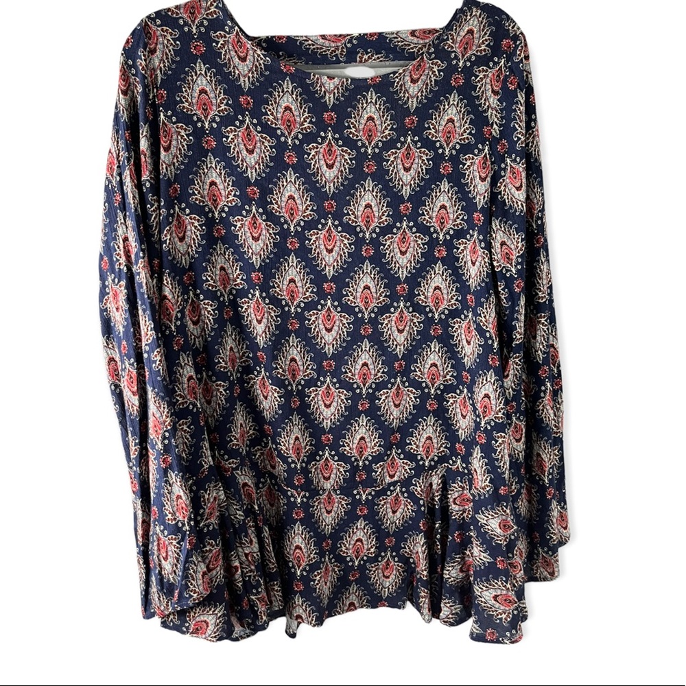 PPLA women’s boho ruffle hem long sleeve honesty blouse size medium